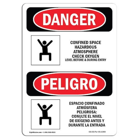 OSHA Danger, Confined Space Check Oxygen Bilingual, 24in X 18in Decal
